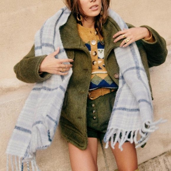 Sezane Accessories - Sezane Louise Scarf in Sky Blue Checks